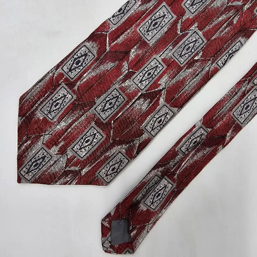 ROBERT TALBOTT BEST OF CLASS SILK TIE RED BLACK ABSTRACT TEXTURED SATIN 4